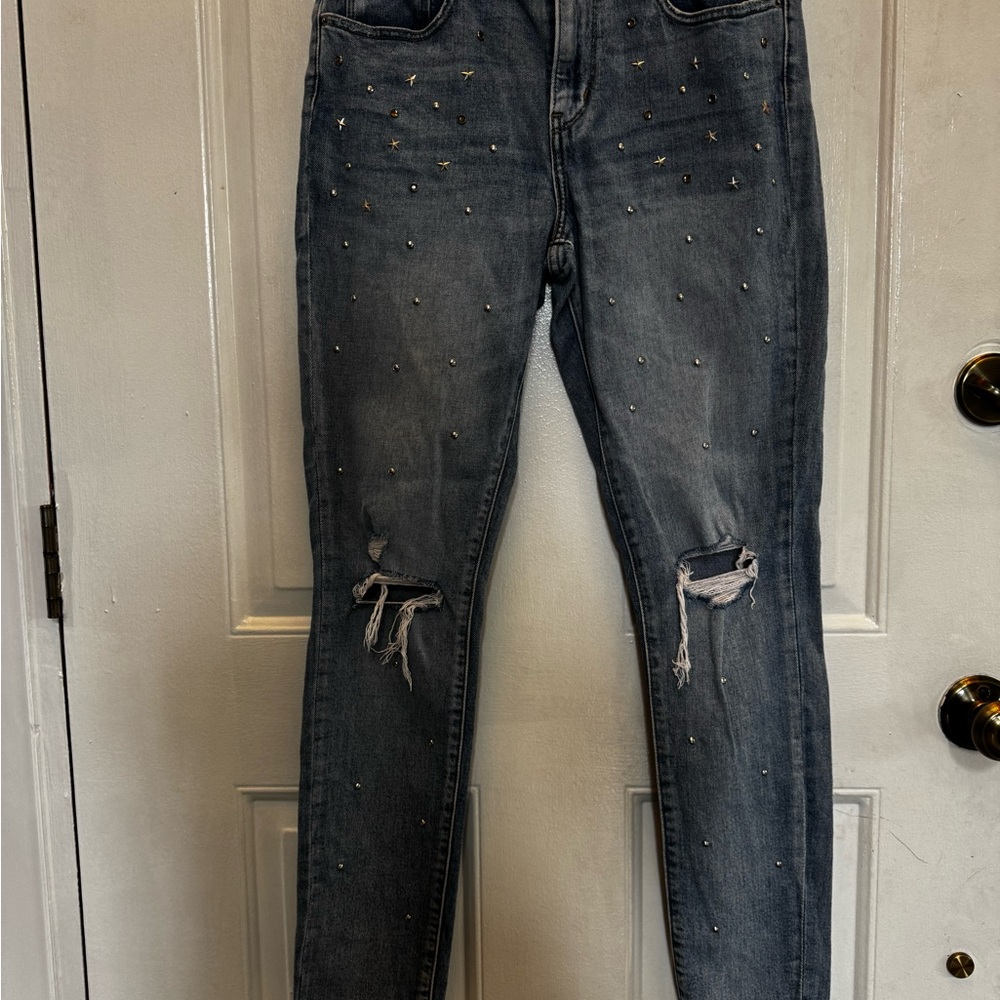 LEVI’S Premium Denim High-Rise Studded Distressed Blue Jeans 29